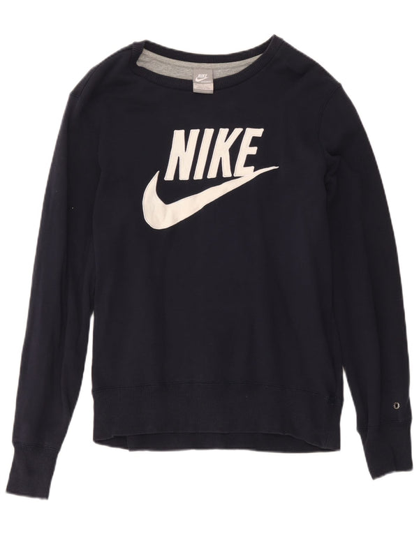 Pulover de hanorac grafic Nike pentru femei UK 14 Medium, bleumarin, bumbac