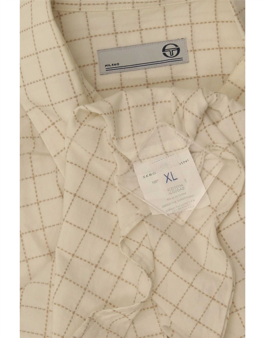 Cămașă cu mânecă scurtă pentru bărbați Sergio Tacchini, bumbac cu carouri alb XL