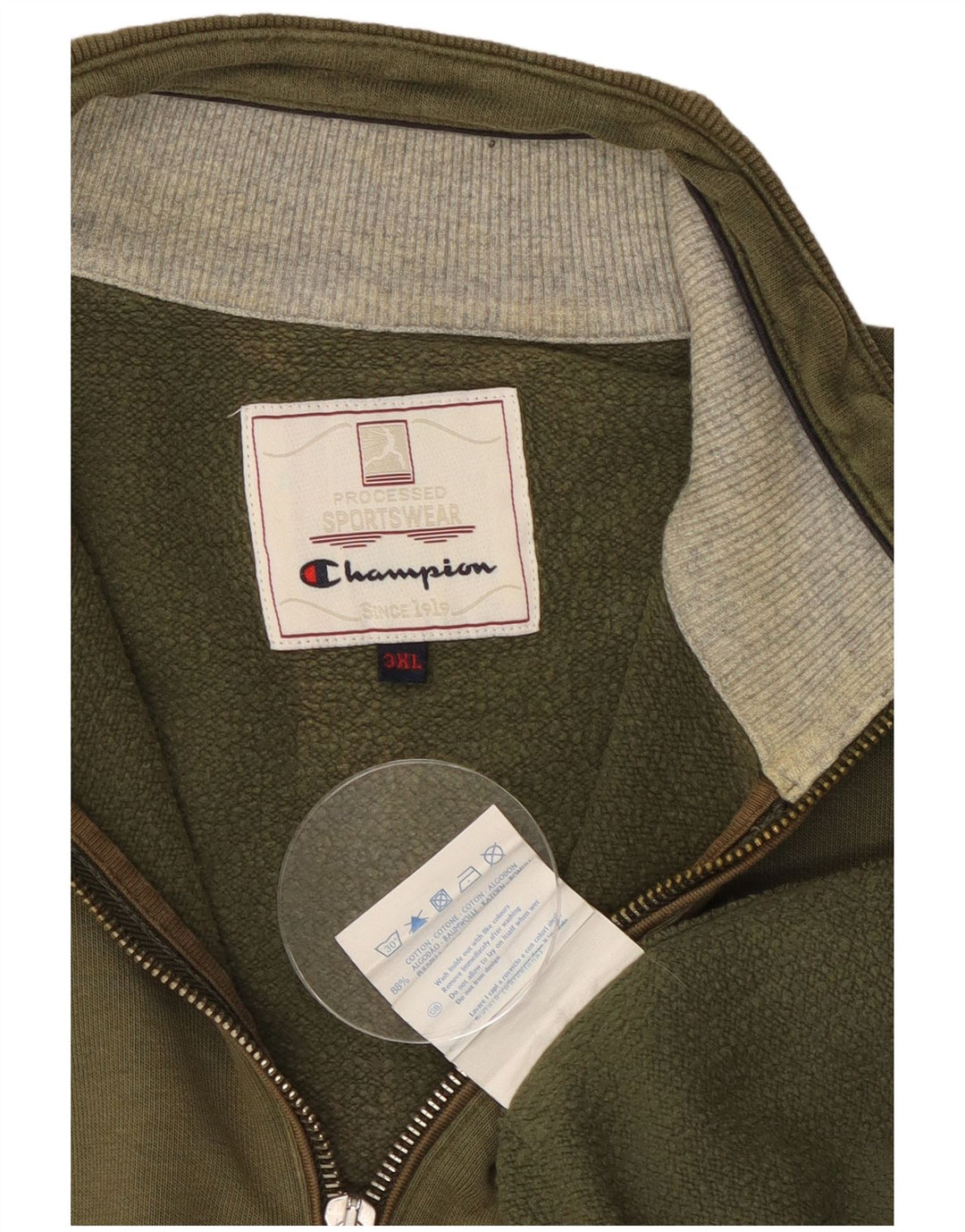 Pulover pentru bărbați CHAMPION, cu fermoar și gât, bumbac kaki 3XL