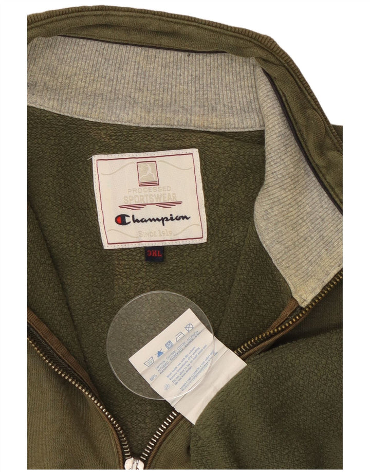 Pulover pentru bărbați CHAMPION, cu fermoar și gât, bumbac kaki 3XL