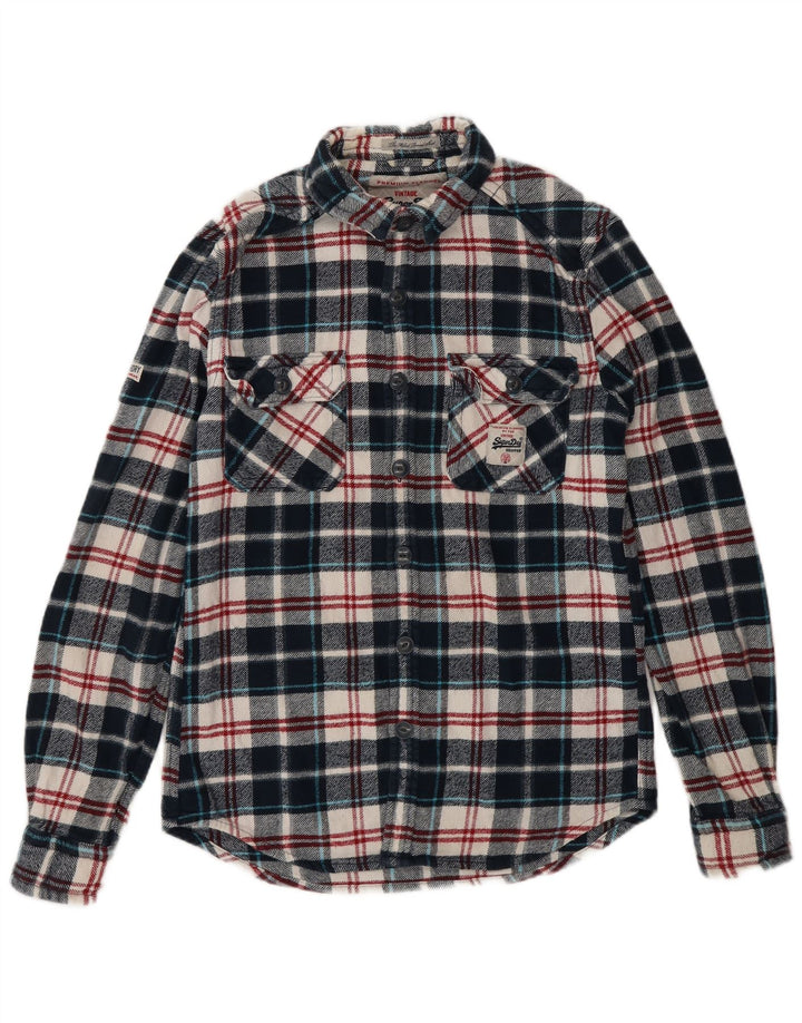 Cămașă de flanel pentru bărbați SUPERDRY, din bumbac cu carouri, albastru bleumarin