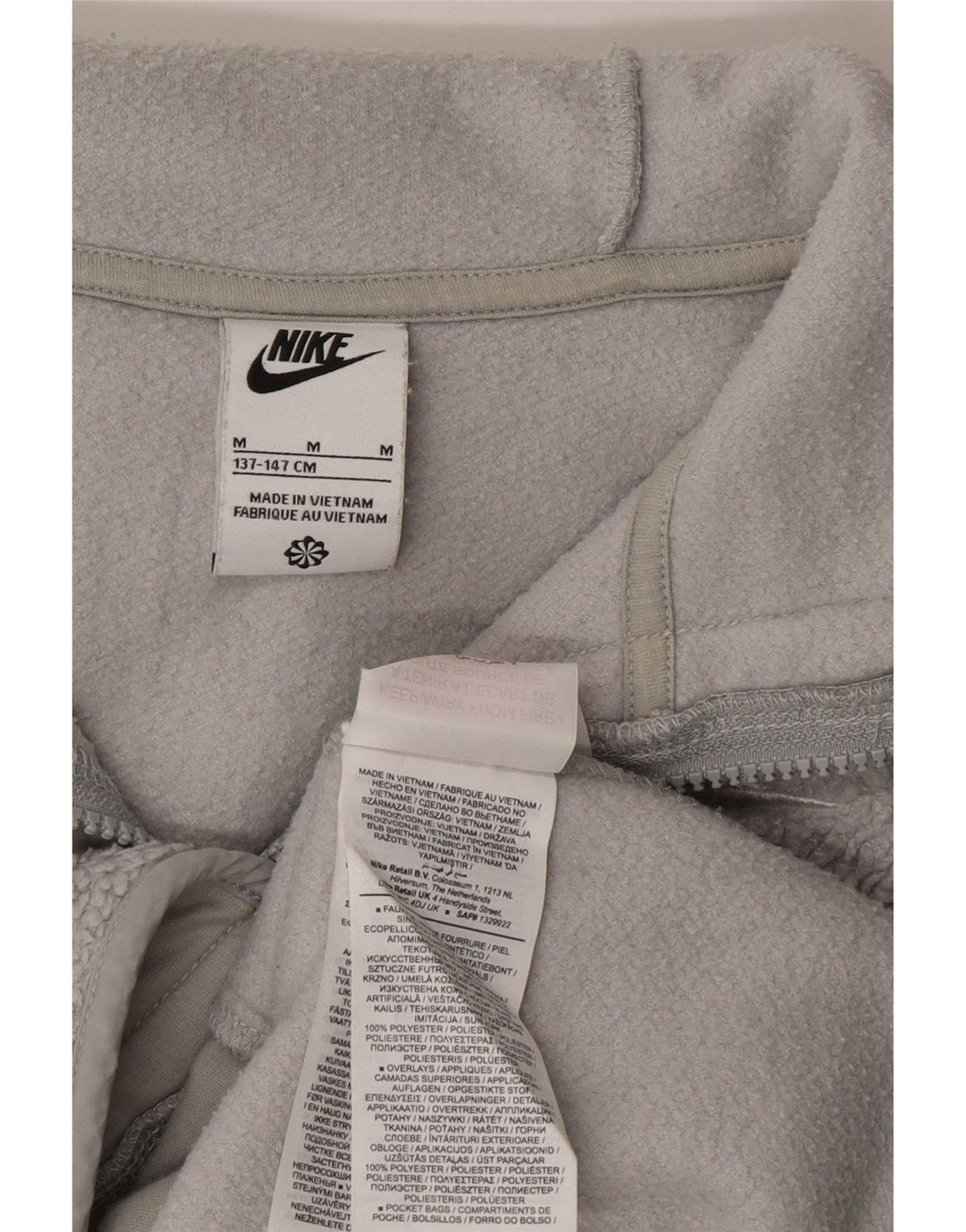 Jachetă fleece cu glugă Nike pentru băieți 11-12 ani, gri mediu, poliester