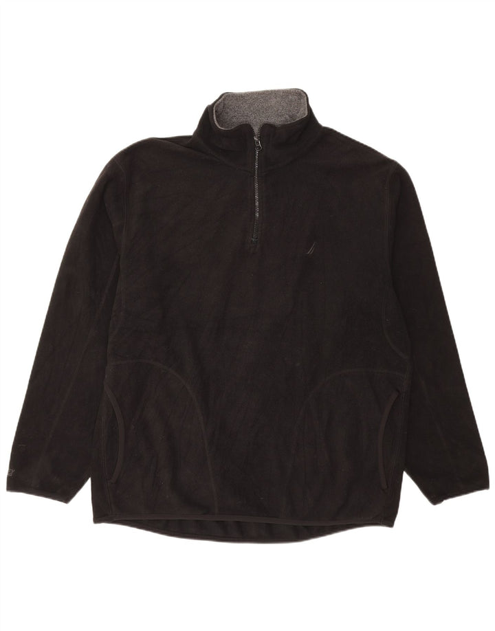 NAUTICA Mens Zip Neck Fleece Jumper Large Black Polyester