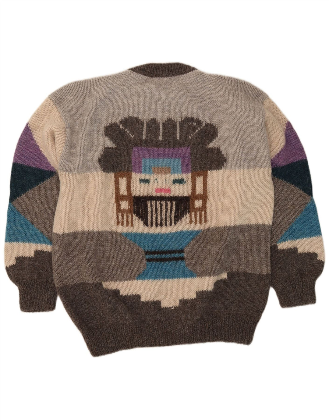 Pulover vintage pentru bărbați, cu grafică, cu decolteu, mare, geometric, gri