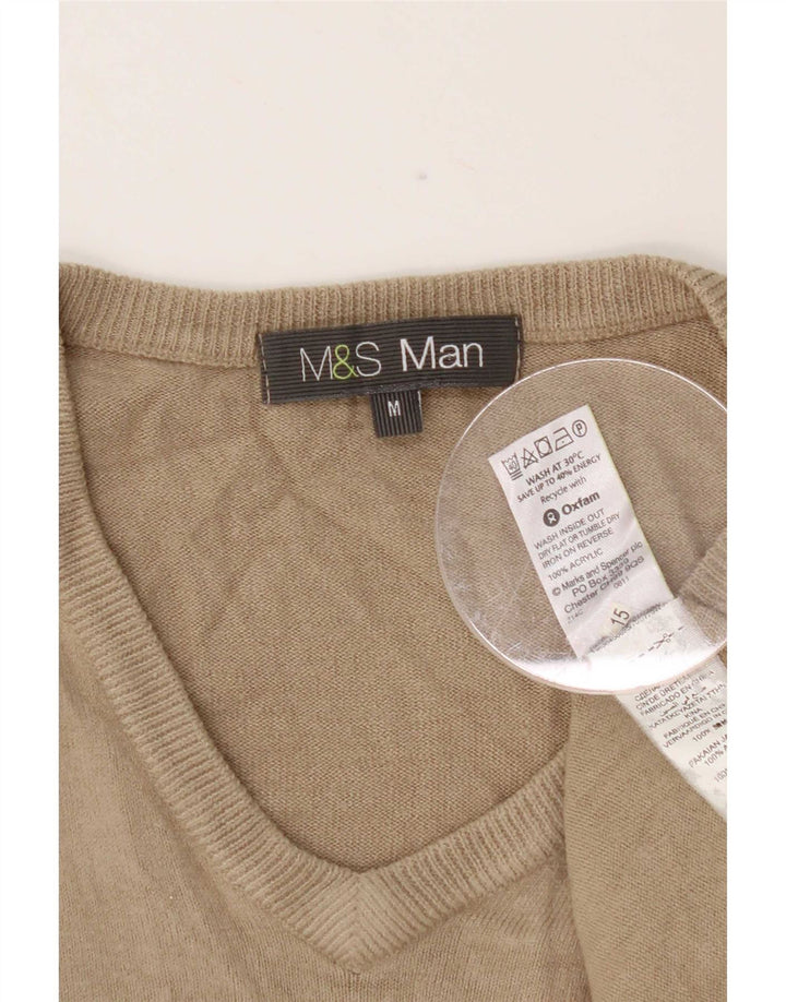Pulover cu decolteu în V pentru bărbați Marks & Spencer, acrilic, bej mediu
