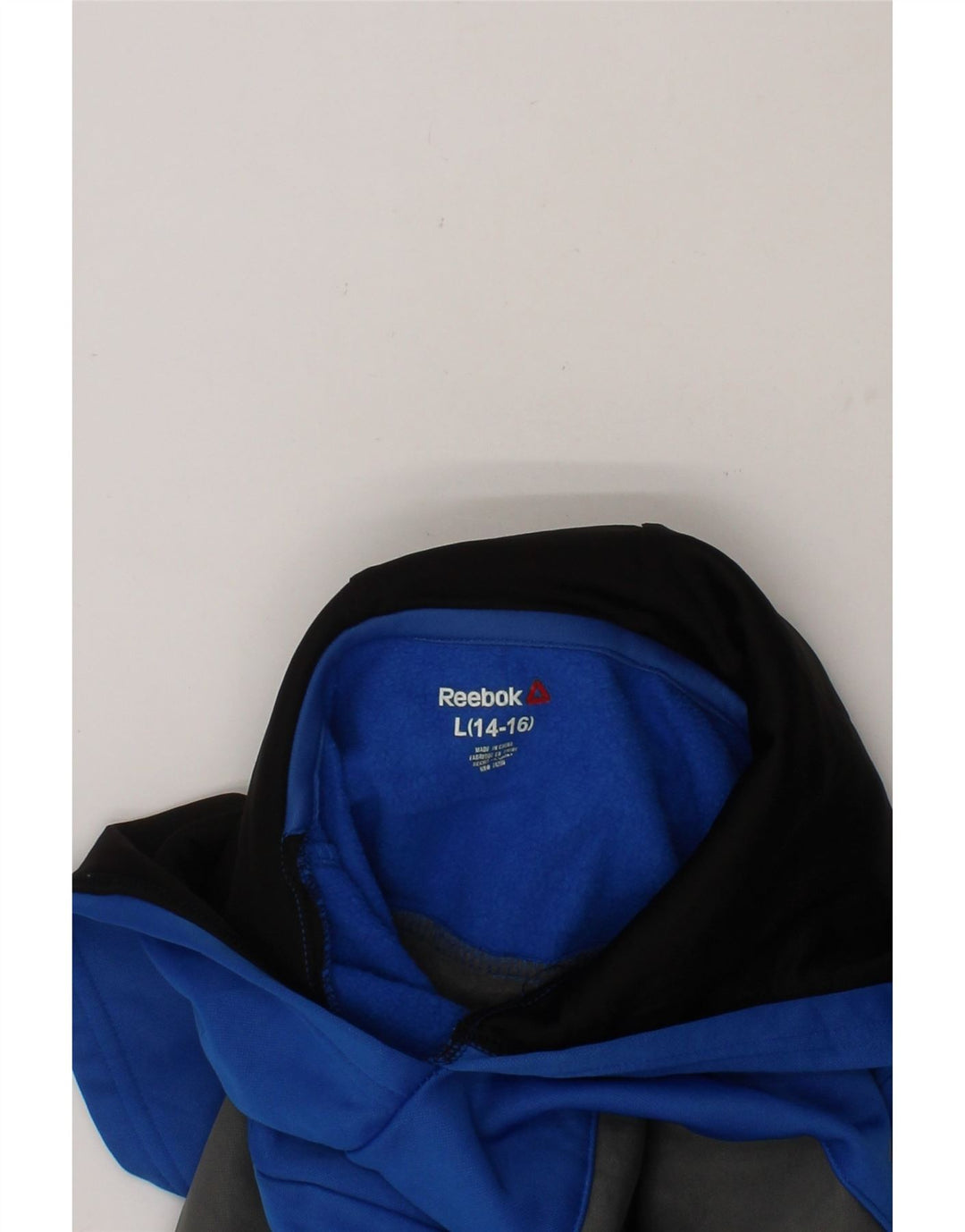 REEBOK Boys Hoodie Jumper 14-15 Years Large  Blue Colourblock Polyester Vintage Reebok and Second-Hand Reebok from Messina Hembry 