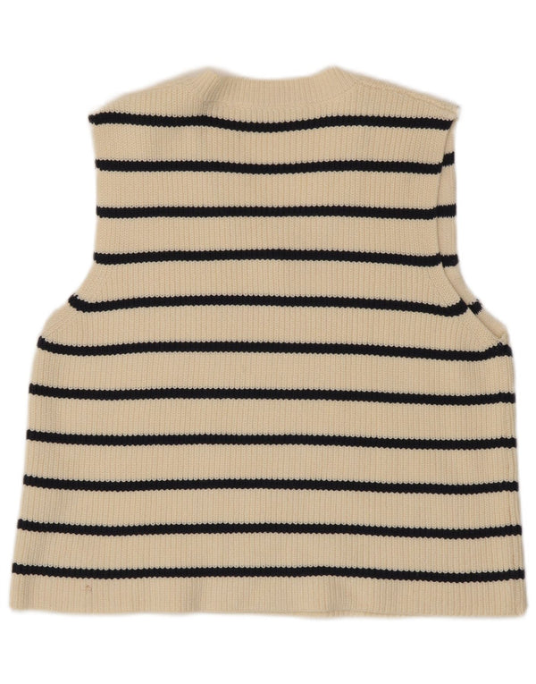 Zara femei Crop Vest Tank Top UK 16 mare bumbac cu dungi alb