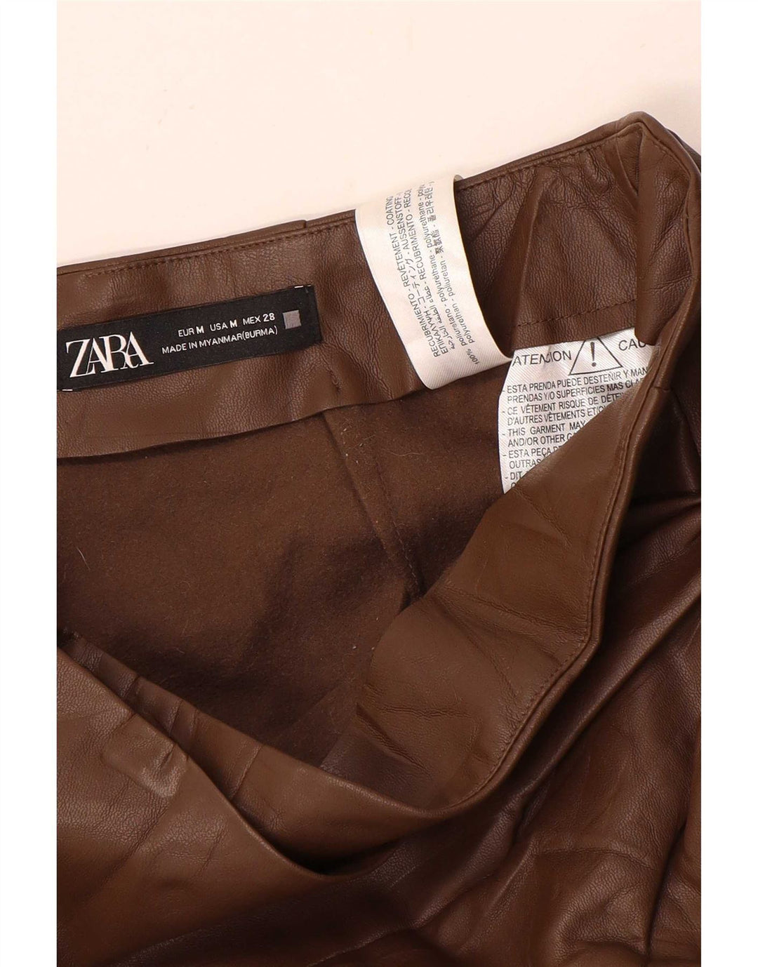 Fusta din piele artificială pentru femei Zara Medium W28 Maro Poliuretan