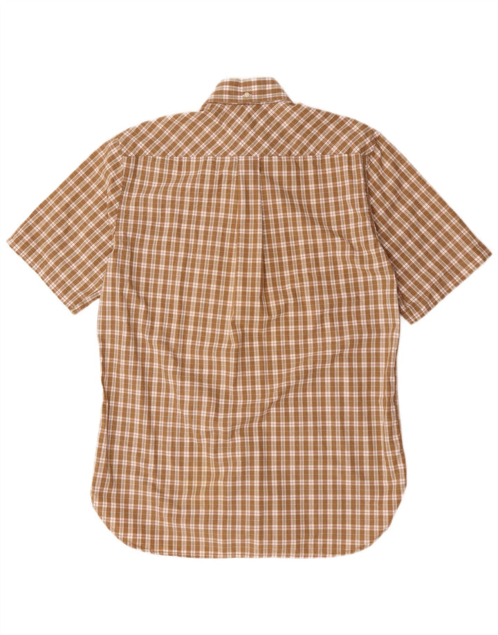 Cămașă cu mânecă scurtă Tommy Hilfiger pentru bărbați, bumbac cu carouri mici, maro