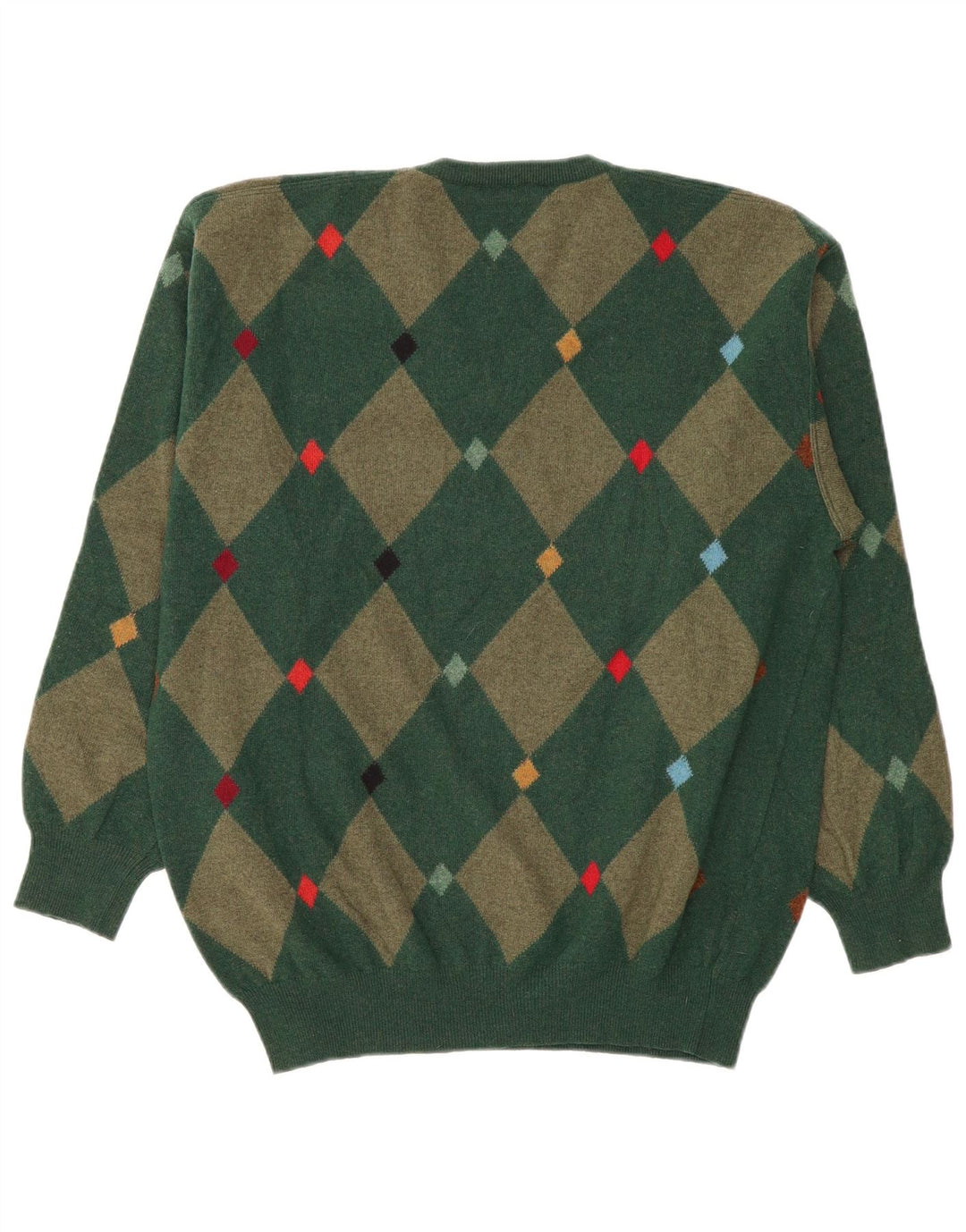 Andrea Fenzi Pulover cu decolteu în V pentru bărbați IT 50 Medium Green Argyle/Diamond