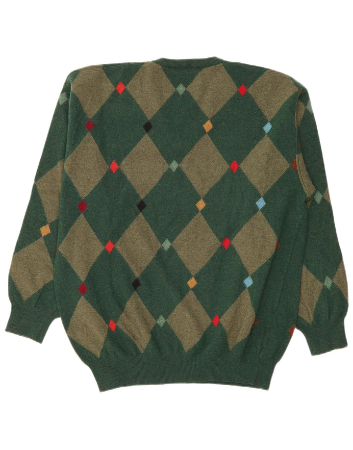Andrea Fenzi Pulover cu decolteu în V pentru bărbați IT 50 Medium Green Argyle/Diamond