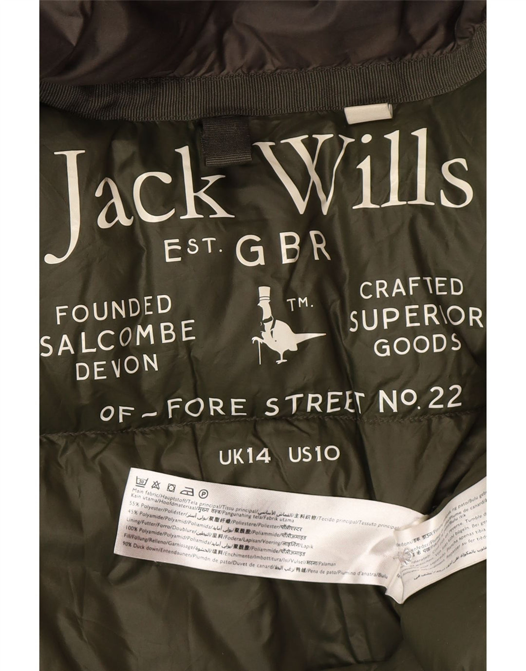 Palton căptușit cu glugă Jack Wills pentru femei UK 14 Poliester kaki mare