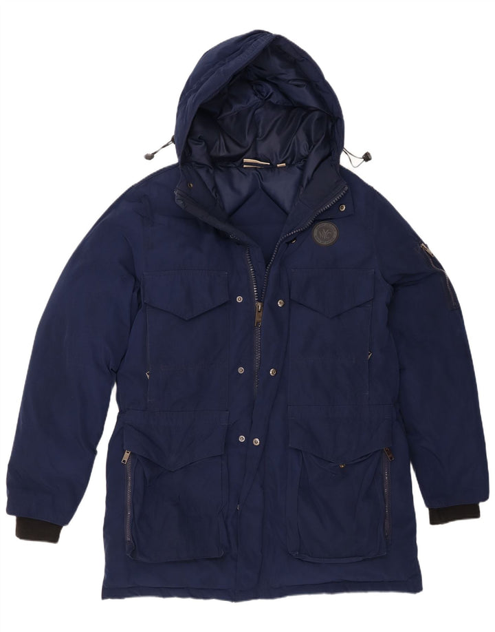 Jachetă căptușită cu glugă Dkny pentru bărbați UK 40 mare, poliester bleumarin