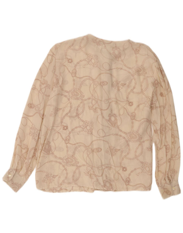 Vintage Womens Graphic Shirt Blouse UK 16 Large Beige Silk
