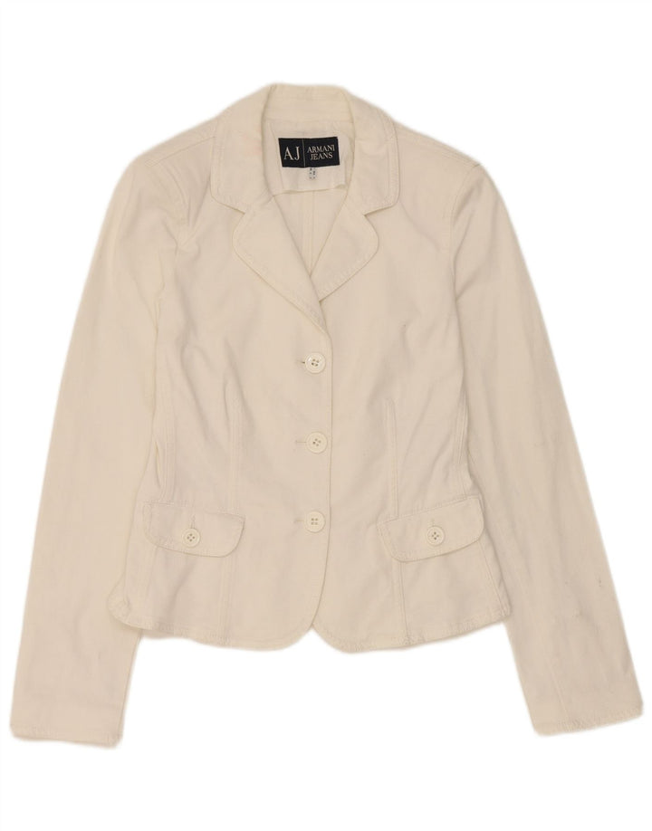 Jachetă Blazer pentru femei Armani Jeans cu 3 nasturi UK 10 Bumbac alb mic