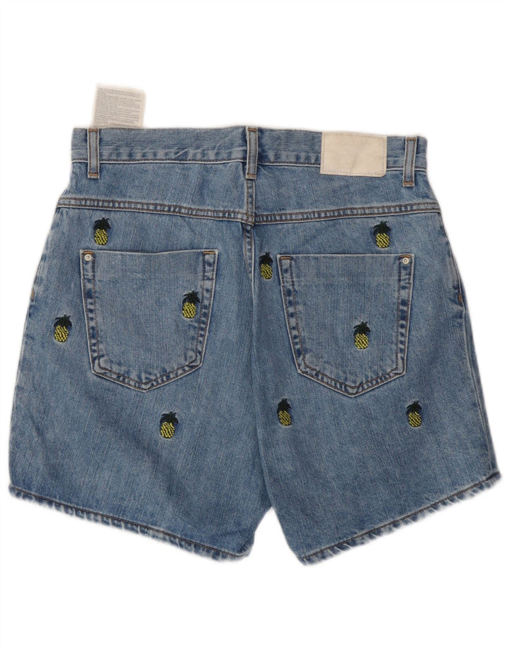 Pantaloni scurți din denim cu model abstract pentru femei Zara EU 38 Small W28 Bumbac albastru