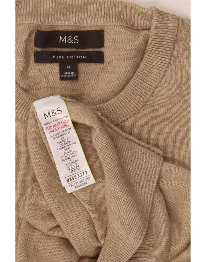 Pulover pentru bărbați Marks & Spencer, cu gât crew, bumbac mediu bej