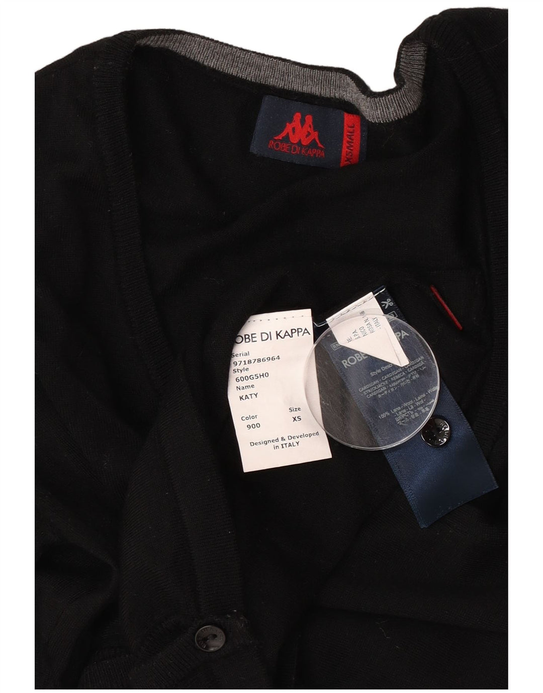 Pulover cardigan Kappa pentru femei UK 6 XS Lână neagră