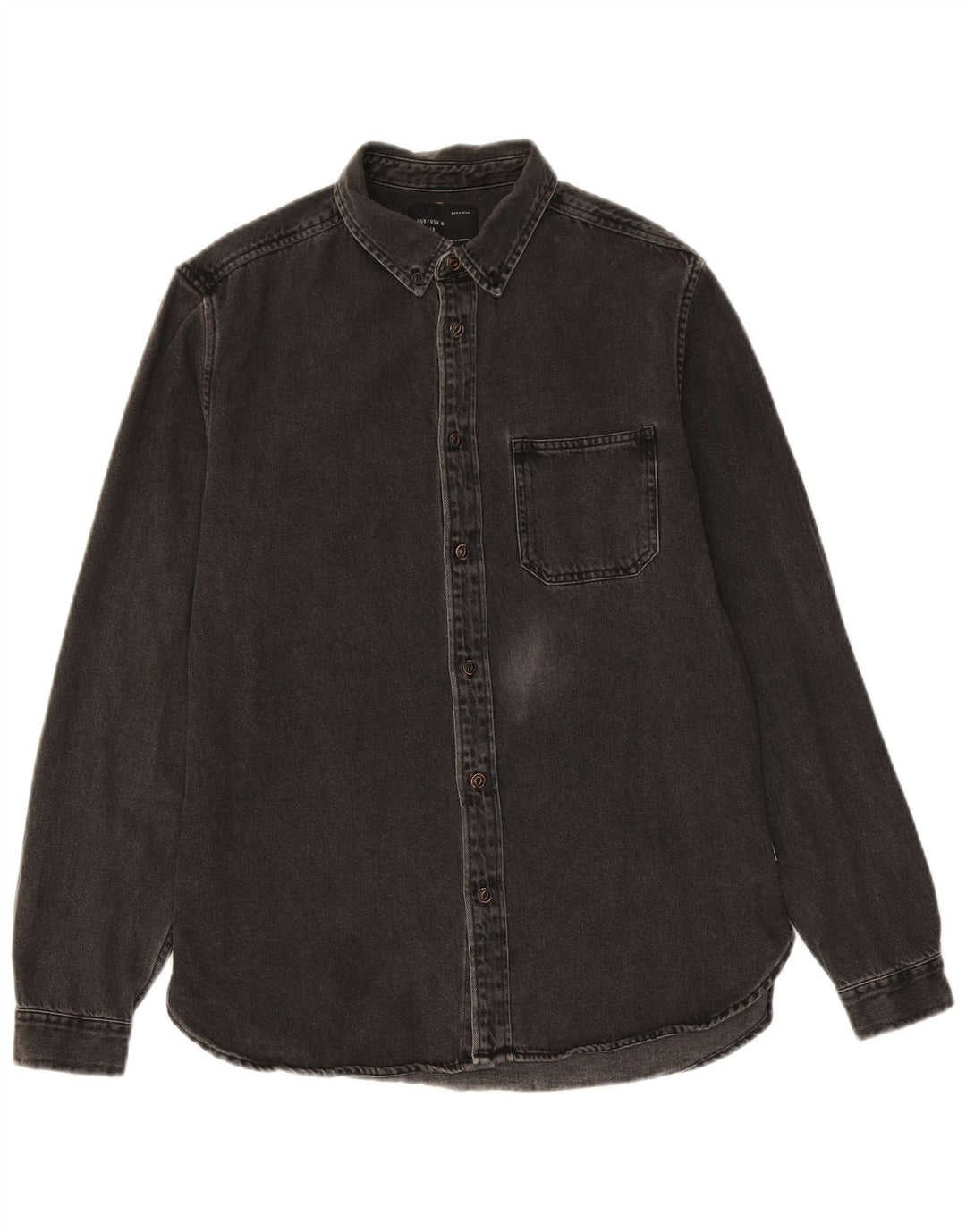 ZARA Mens Slim Fit Denim Shirt Medium Black Cotton