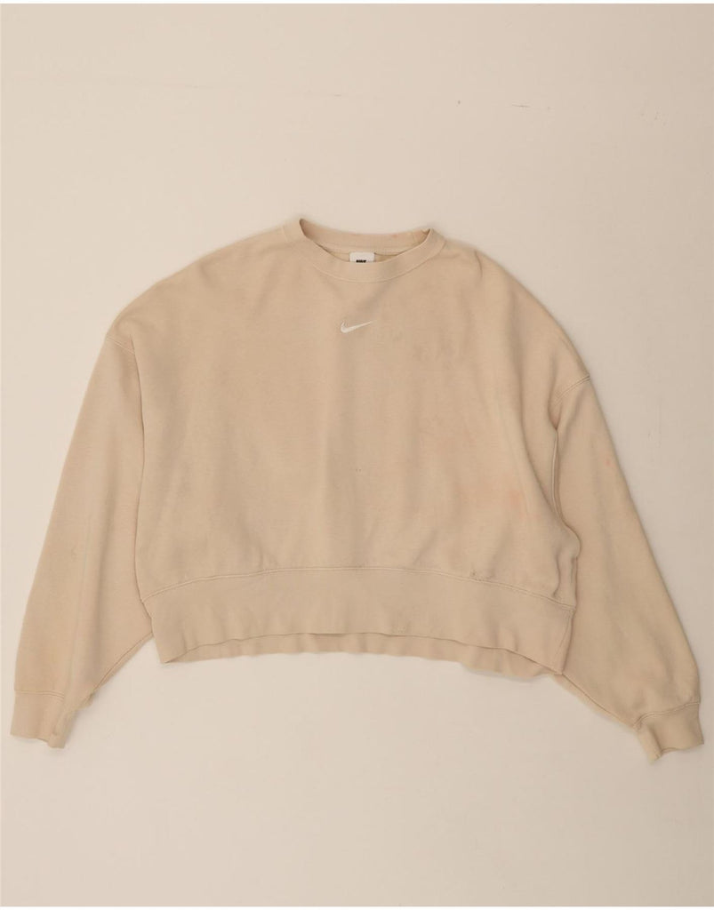 NIKE Womens Oversized Sweatshirt Jumper UK 10 Small Beige Cotton Vintage Nike and Second-Hand Nike from Messina Hembry 