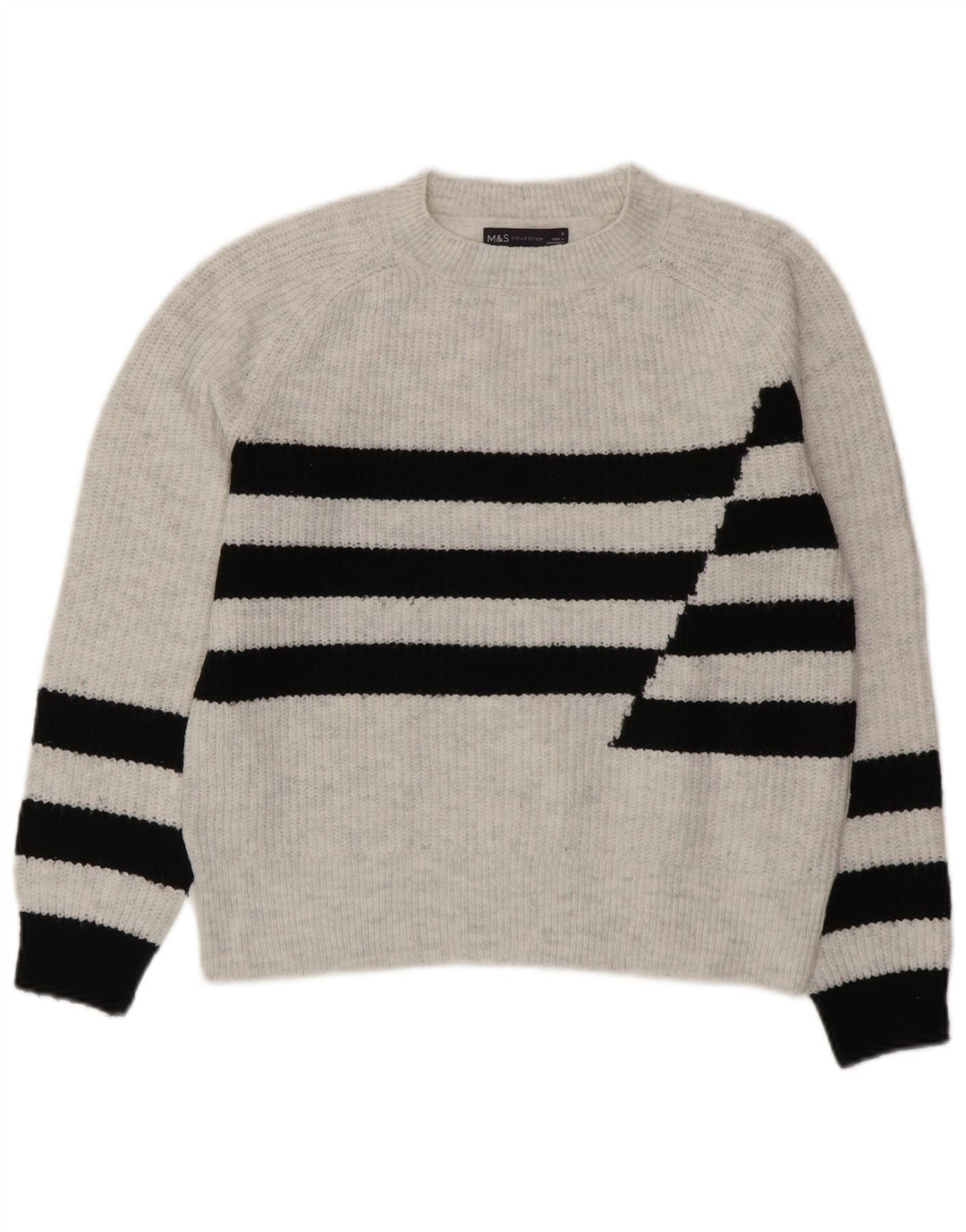 Pulover pentru femei Marks & Spencer cu decolteu triplu UK 10 mic, gri cu dungi
