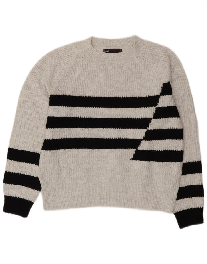 Pulover pentru femei Marks & Spencer cu decolteu triplu UK 10 mic, gri cu dungi