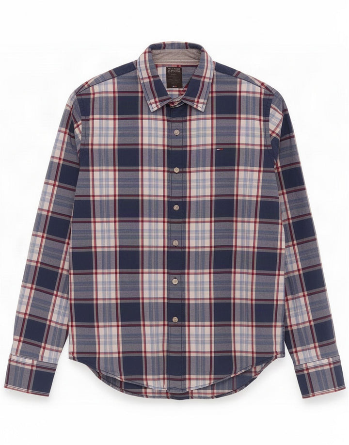 Camasă pentru bărbați Tommy Hilfiger, bumbac cu carouri bleumarin mediu