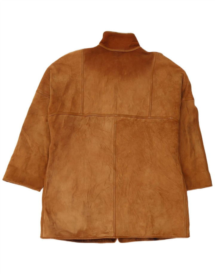 Jachetă vintage oversize din shearling pentru femei IT 46 din piele maro mare