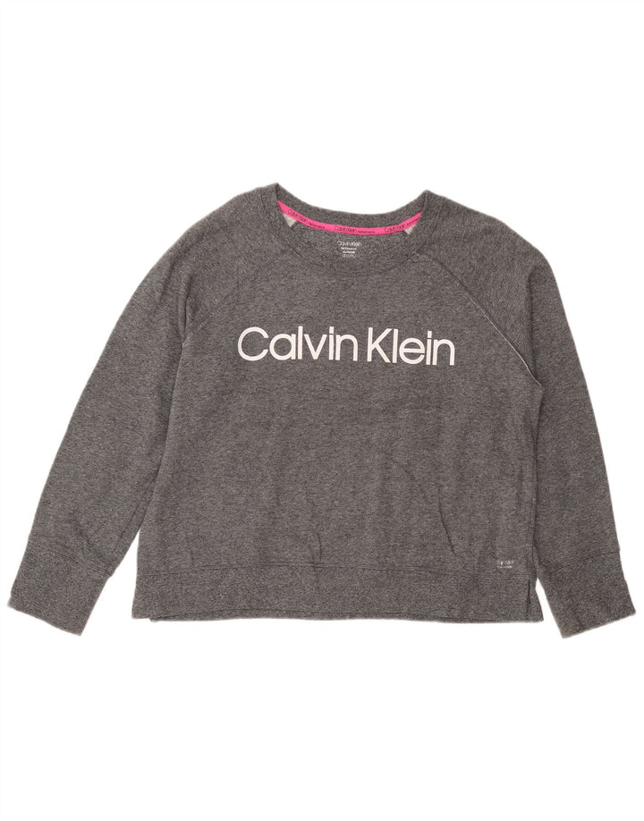 CALVIN KLEIN Pulover cu grafic crop pentru femei UK 18 XL, gri pete