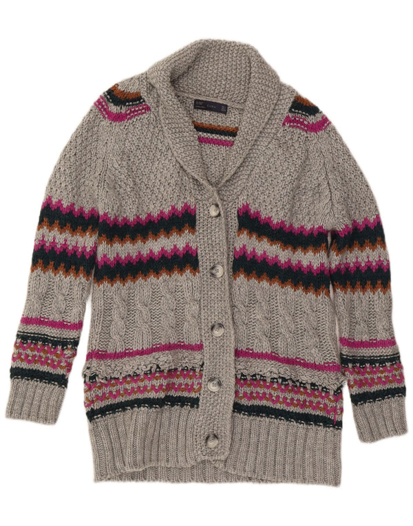 Pulover cardigan pentru femei Zara UK 16, mare, gri, cu dungi acrilice