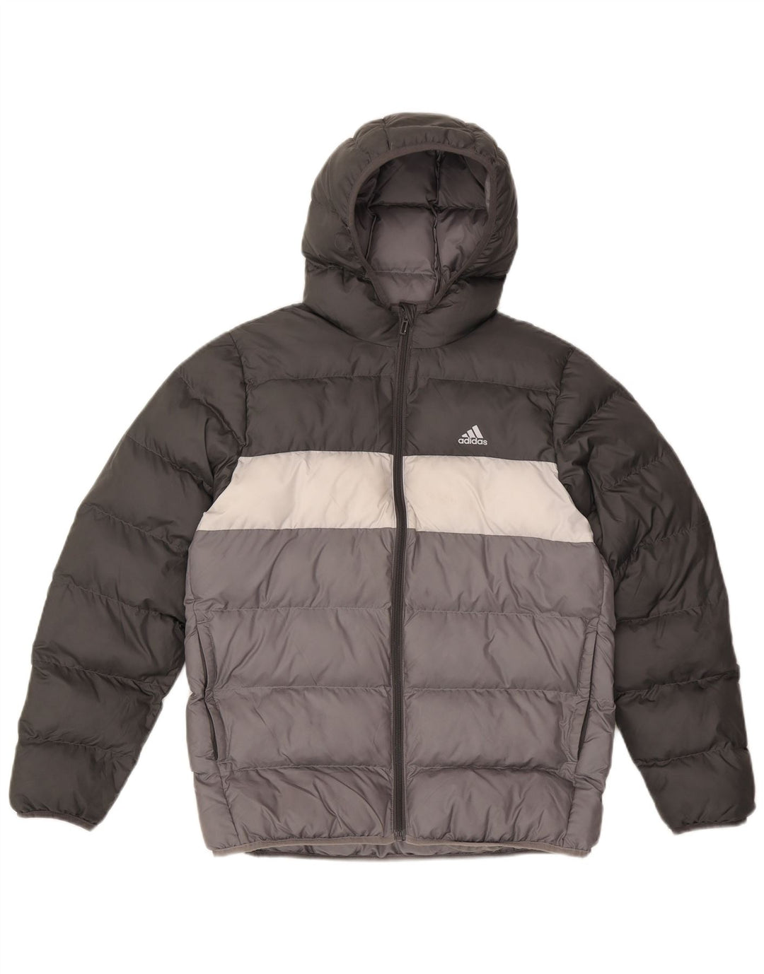 Jachetă căptușită cu glugă Adidas pentru băieți 13-14 ani, gri, poliester color bloc