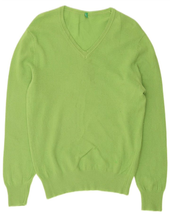 Pulover pentru femei Benetton cu decolteu în V UK 14 Lână verde medie