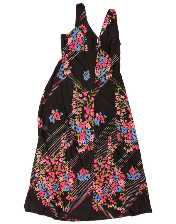 Rochie maxi fără mâneci vintage pentru femei UK 12 Medium Black Floral