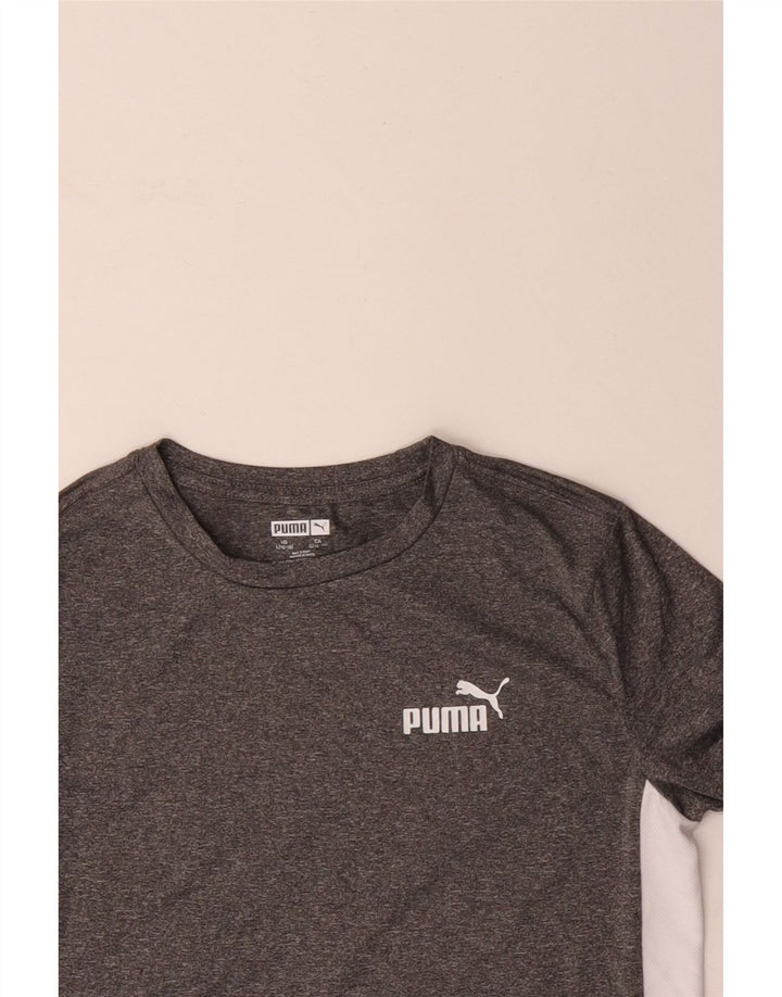 Bluză cu mânecă lungă cu grafică Puma pentru băieți 14-15 ani, mare, gri, colorblock