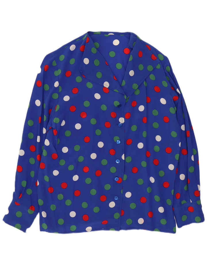 Bluză de cămașă vintage pentru femei UK 14 mare cu pete albastre