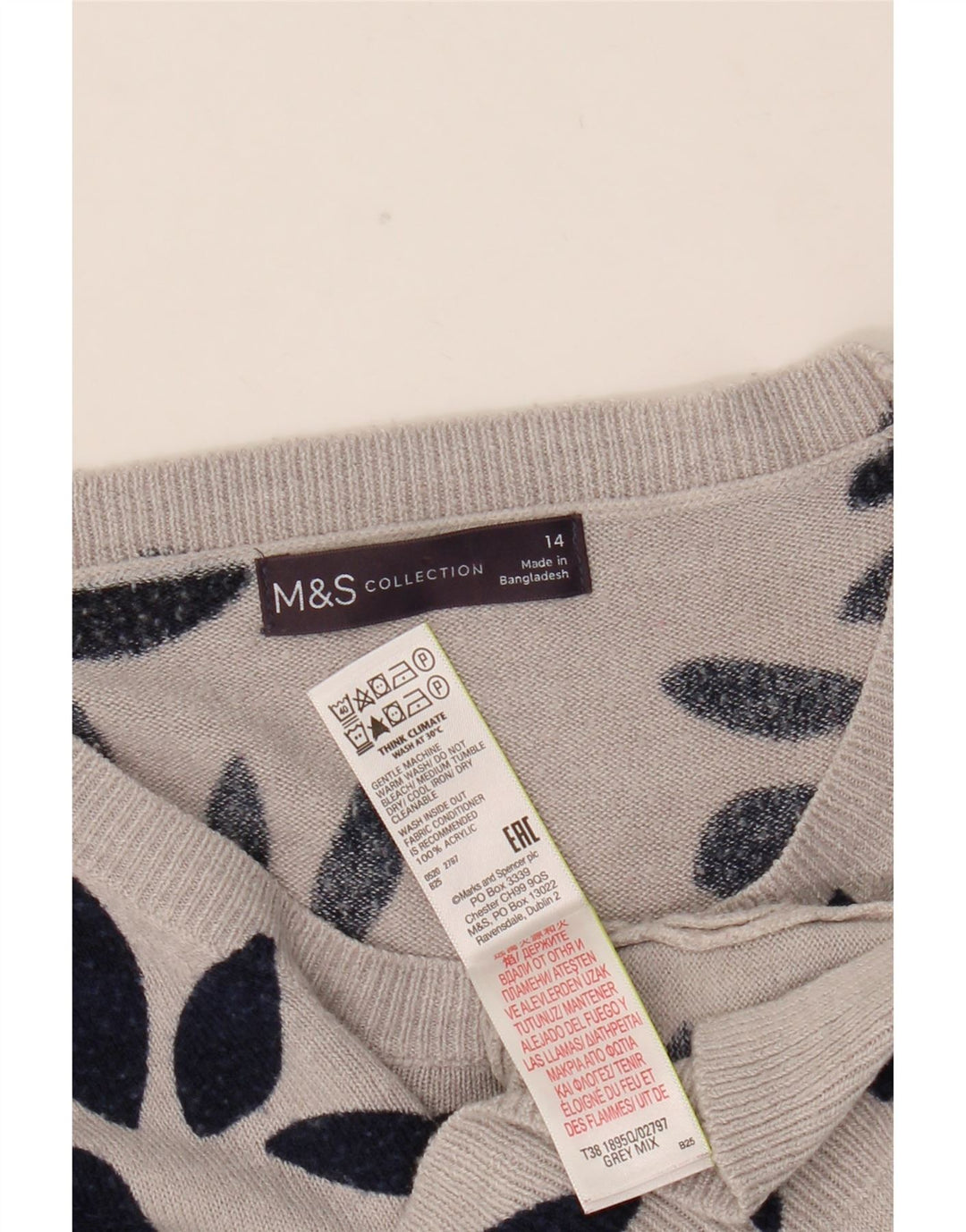 Pulover pentru femei Marks & Spencer cu gât cu barca UK 14 mare, gri