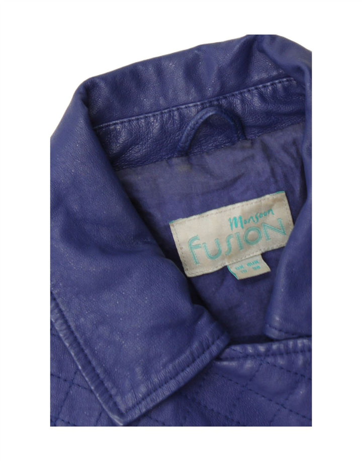 MONSOON Womens Leather Jacket UK 10 Small Blue Leather Vintage Monsoon and Second-Hand Monsoon from Messina Hembry 