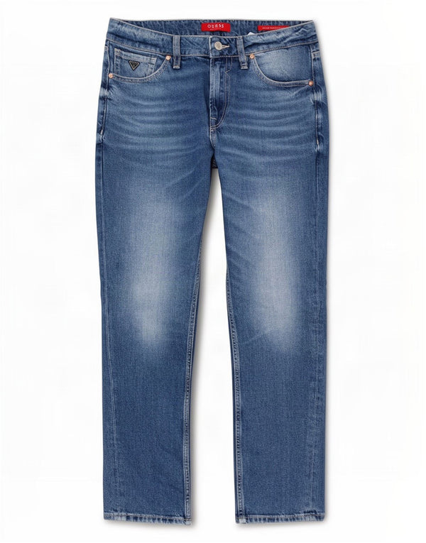 Blugi Guess pentru femei, cu talie medie, conici, L29 L30, bumbac albastru