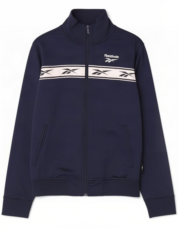 Reebok Womens Graphic Tracksuit Top Jacket UK 4/6 XS Navy Blue Colourblock