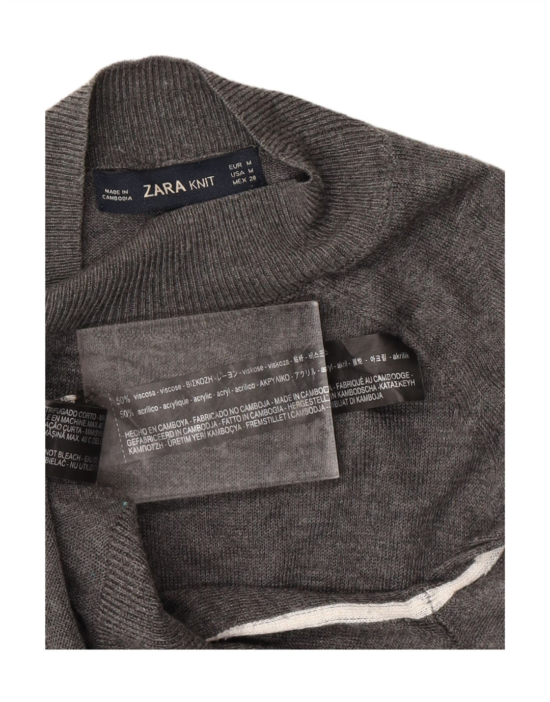 Pulover cu gât țestoasă pentru femei ZARA UK 12, viscoză, gri mediu