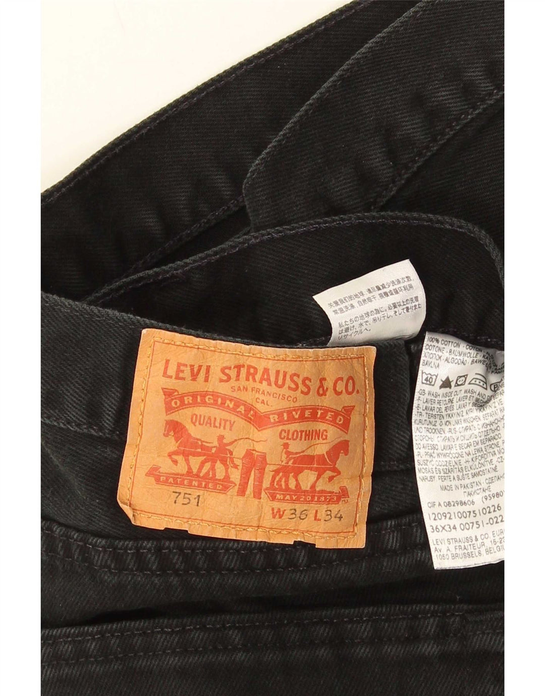 Blugi drepti pentru bărbați Levi's 751 W36 L34 bumbac negru