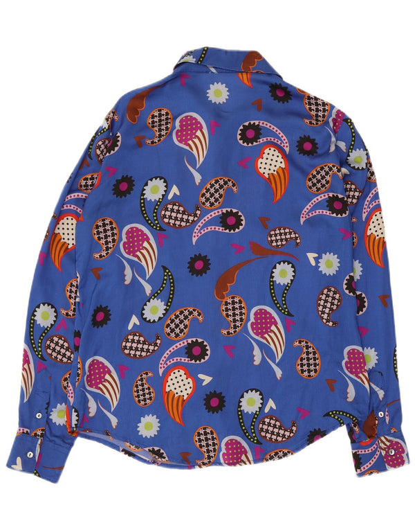 Bluză Cămașă Vintage Femei IT 42 Medium Blue Paisley Poliamidă
