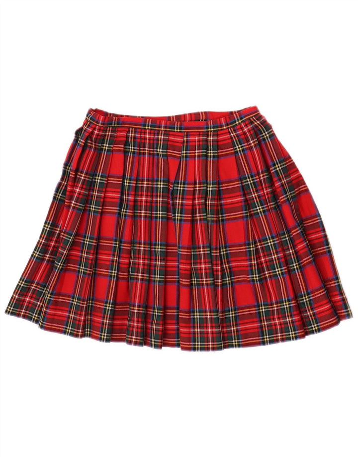 Fusta mini plisată vintage pentru femei IT 44 Medium W26 Red Check Lână nouă