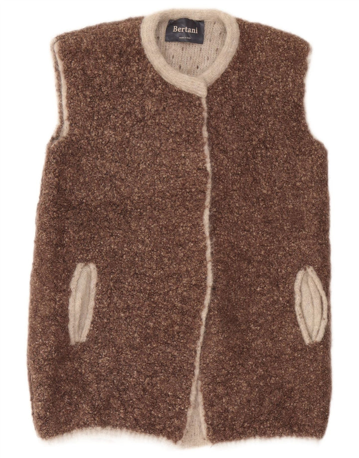 Pulover cardigan deschis fără mâneci vintage pentru femei UK 14 maro mediu