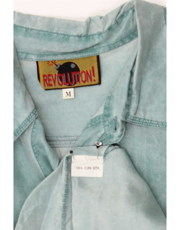 Cămașă de denim vintage pentru bărbați, mătase verde mediu