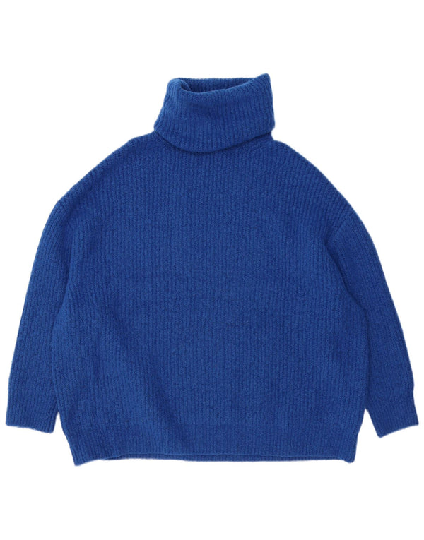 Pulover supradimensionat pentru femei Zara, cu gât rulat, UK 14, albastru mediu acrilic