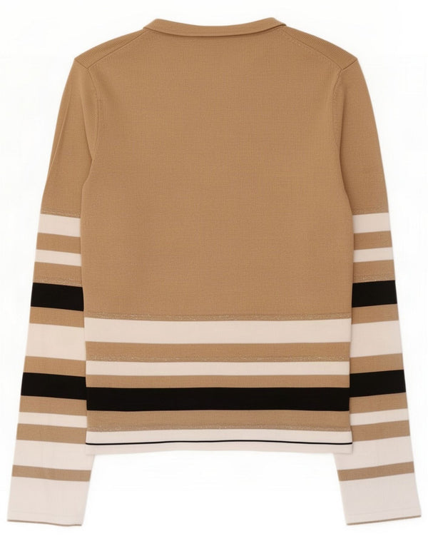 Guess Top grafic pentru femei cu mânecă lungă UK 12 Medium Beige Striped Viscose