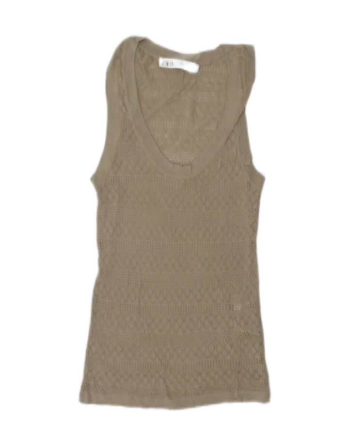 Top cu vestă transparentă pentru femei Zara UK 12 Medium Beige Viscose