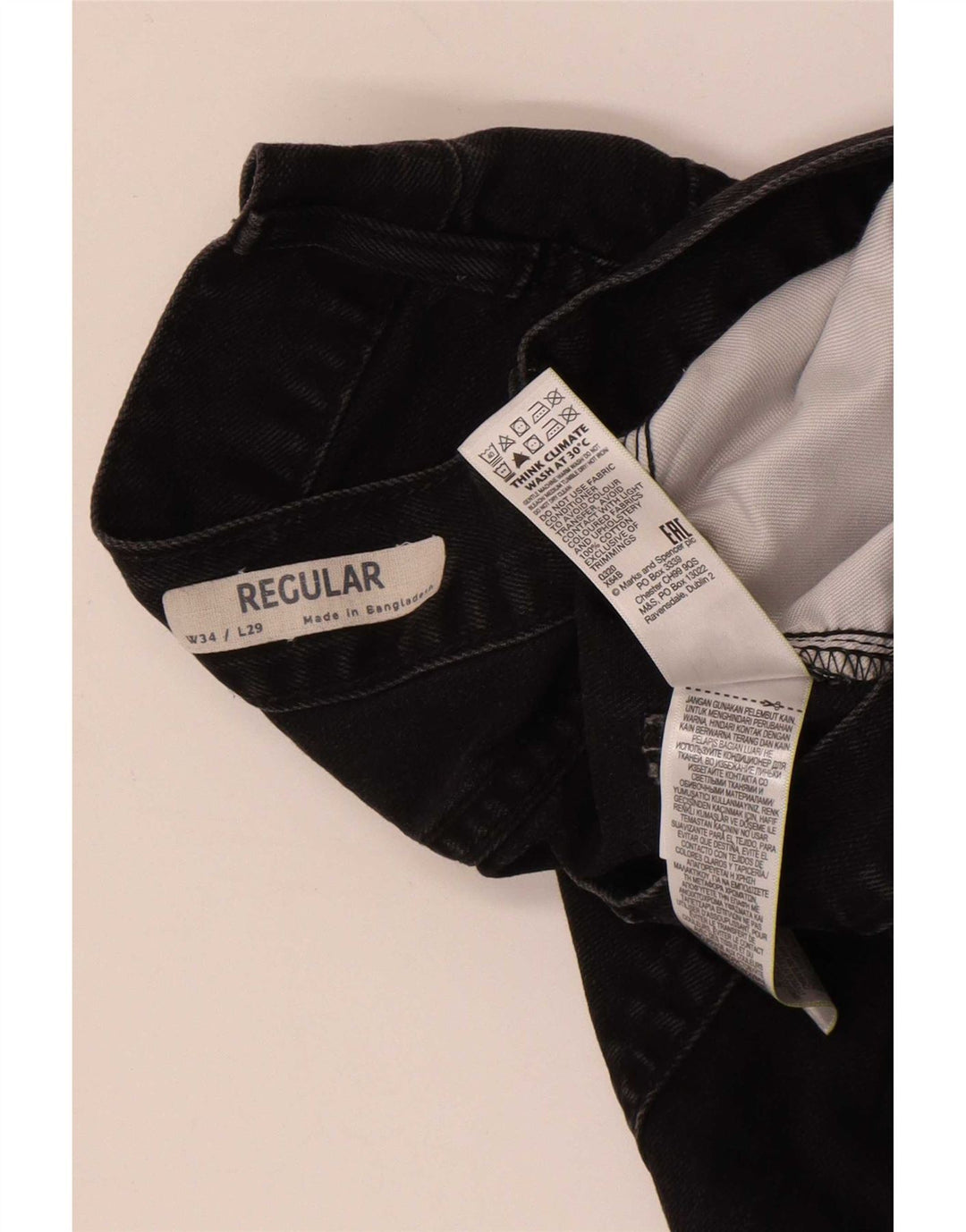 Blugi drepți obișnuiți pentru bărbați Marks & Spencer W34 L29 bumbac negru