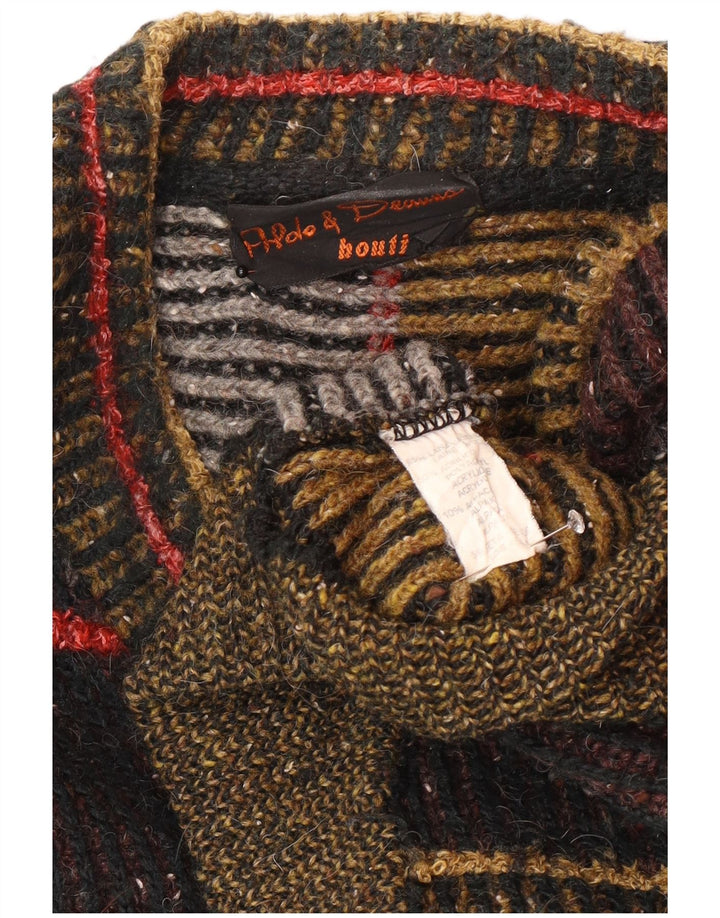 Pulover vintage pentru bărbați cu decolteu în V, lână mare cu dungi multicolore